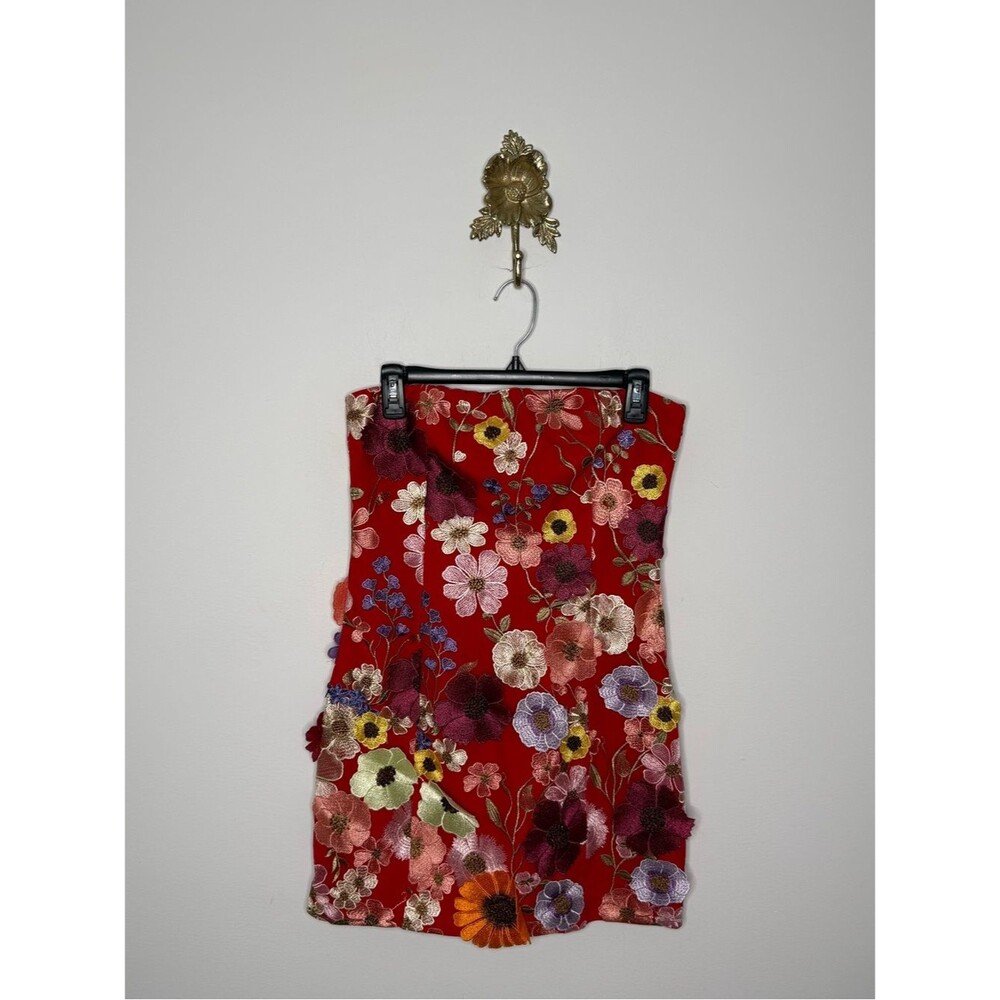 Anthropologie Endless Rose Strapless Embroidered Mini Dress S